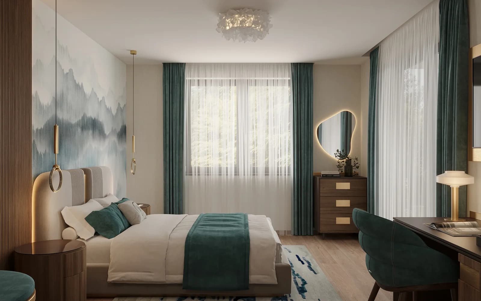 Blue Room decorated in blue and turquoise tones