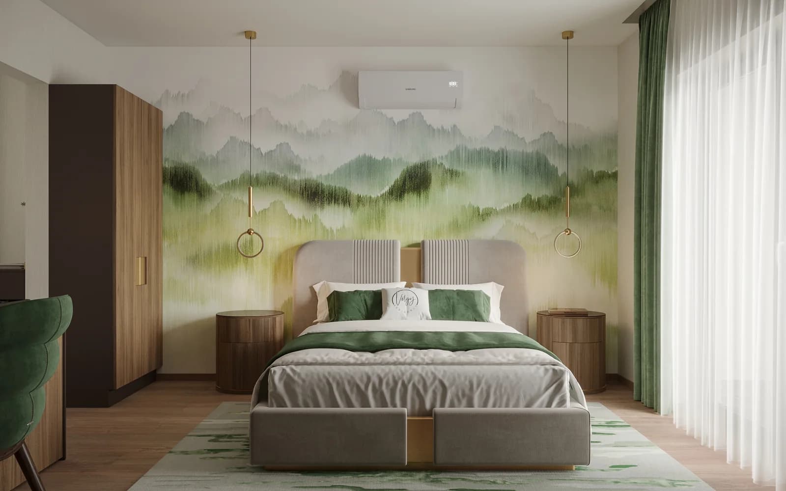 Double bed in the nature-inspired Green Room