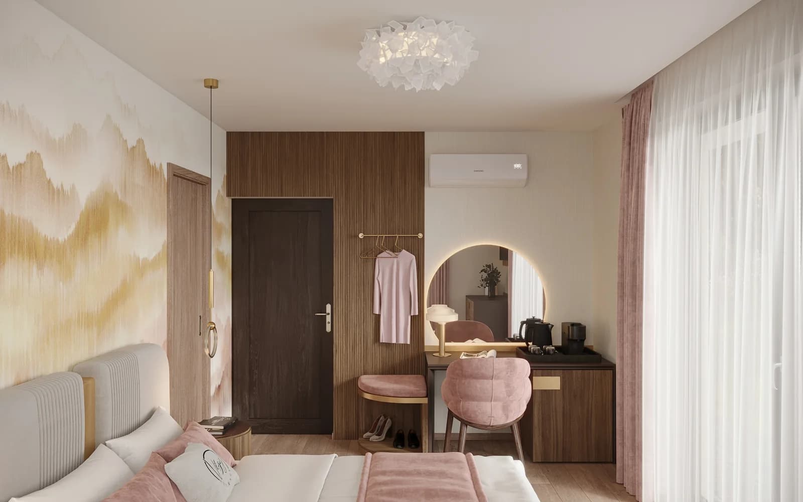 Pink Room decorated with soft pastel pink details